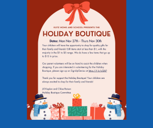  colorful flyer announcing the holiday boutique